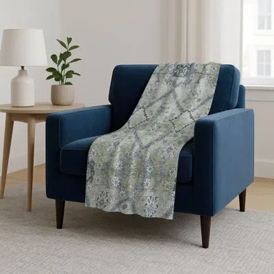 Addison Rugs Addison Machine Washable Sherpa Asb841 Floral Throw Blanket In Aloe