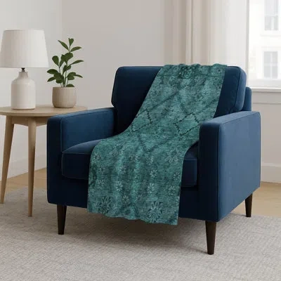 Addison Rugs Addison Machine Washable Sherpa Asb842 Floral Throw Blanket In Teal