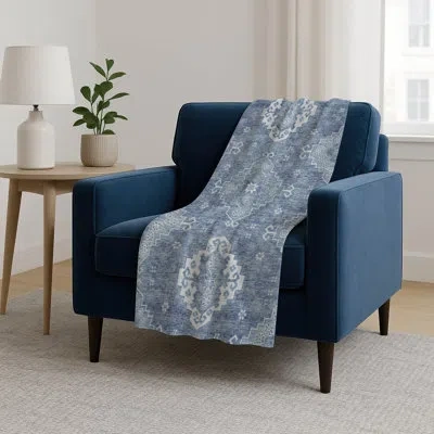 Addison Rugs Addison Machine Washable Sherpa Asb847 Medallions Throw Blanket In Blue