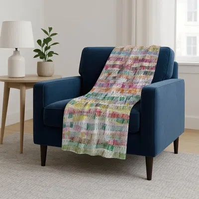 Addison Rugs Addison Machine Washable Sherpa Asb850 Stripes Throw Blanket In Multi