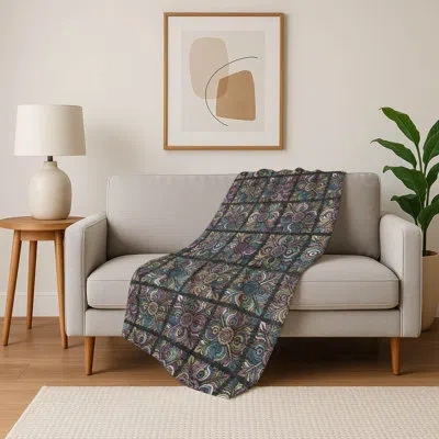 Addison Rugs Addison Machine Washable Sherpa Asb852 Medallions Throw Blanket In Black