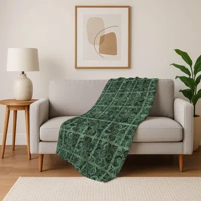 Addison Rugs Addison Machine Washable Sherpa Asb853 Medallions Throw Blanket In Green
