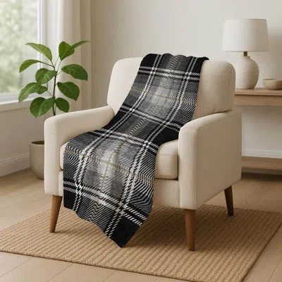 Addison Rugs Addison Machine Washable Sherpa Asb856 Floral Throw Blanket In Black