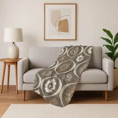 Addison Rugs Addison Machine Washable Sherpa Asb858 Medallions Throw Blanket In Brown