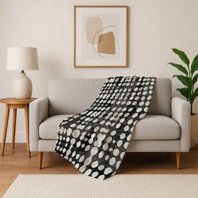 Addison Rugs Addison Machine Washable Sherpa Asb869 Circles Throw Blanket In Black