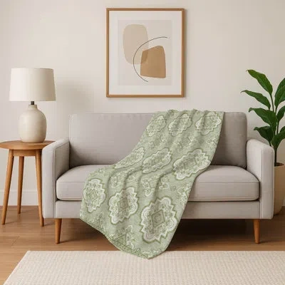 Addison Rugs Addison Machine Washable Sherpa Asb878 Medallions Throw Blanket In Green