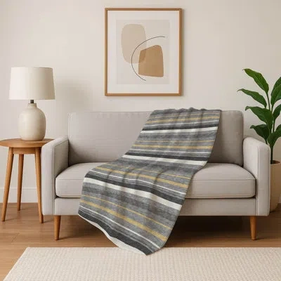 Addison Rugs Addison Machine Washable Sherpa Asb879 Stripes Throw Blanket In Gray