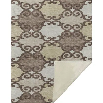 Addison Rugs Addison Machine Washable Sherpa Asb883 Scrolls Throw Blanket In Brown