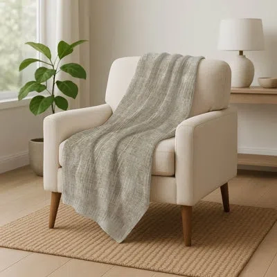 Addison Rugs Addison Machine Washable Sherpa Asb893 Stripes Throw Blanket In Gray