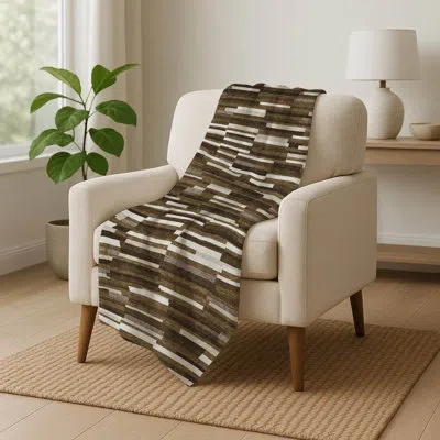 Addison Rugs Addison Machine Washable Sherpa Asb894 Stripes Throw Blanket In Brown