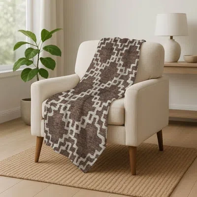 Addison Rugs Addison Machine Washable Sherpa Asb902 Diamonds Throw Blanket In Brown