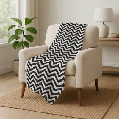 Addison Rugs Addison Machine Washable Sherpa Asb922 Chevron Throw Blanket In Black