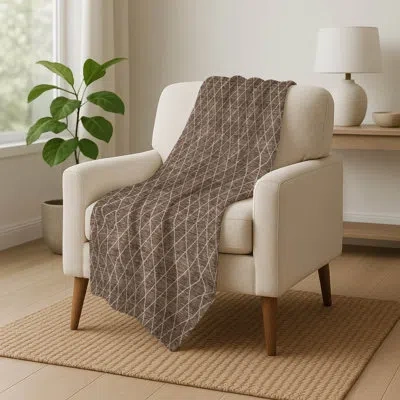 Addison Rugs Addison Machine Washable Sherpa Asb932 Diamonds Throw Blanket In Brown