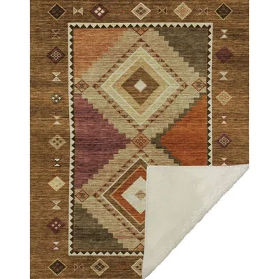 Addison Rugs Addison Machine Washable Sherpa Aztec Throw Blanket In Brown
