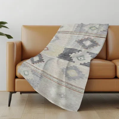 Addison Rugs Addison Machine Washable Sherpa Aztec Throw Blanket In Gray