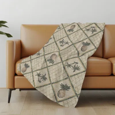 Addison Rugs Addison Machine Washable Sherpa Bamboo And Pineapples Throw Blanket In Palm