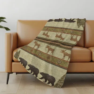 Addison Rugs Addison Machine Washable Sherpa Bear And Moose Throw Blanket In Brown