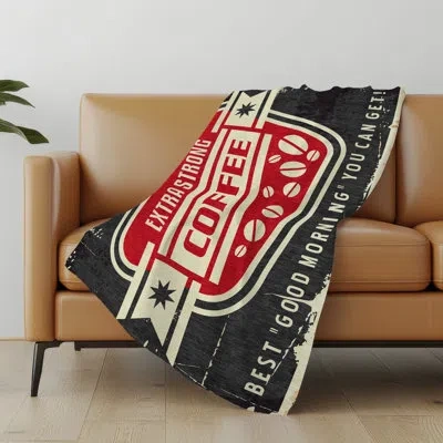 Addison Rugs Addison Machine Washable Sherpa Coffee Sign Throw Blanket In Black