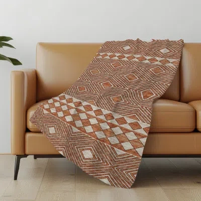 Addison Rugs Addison Machine Washable Sherpa Cultural Diamond Throw Blanket In Brown