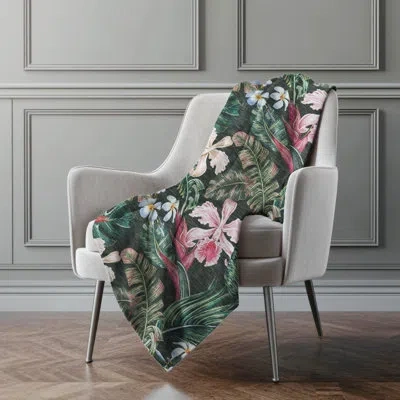 Addison Rugs Addison Machine Washable Sherpa Floral And Leaves Throw Blanket In Midnight