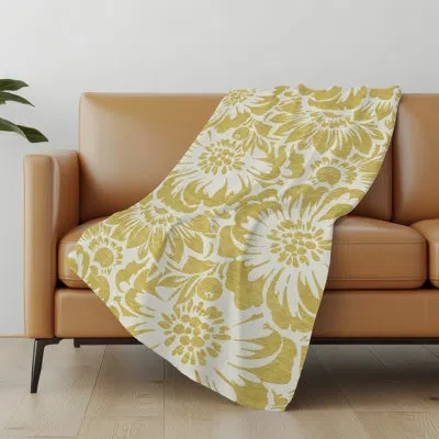 Addison Rugs Addison Machine Washable Sherpa Floral Throw Blanket In Gold
