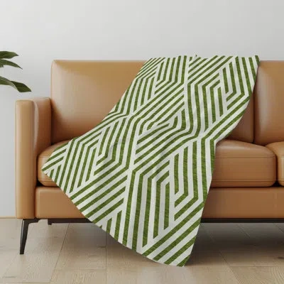 Addison Rugs Addison Machine Washable Sherpa Geometric Throw Blanket In Olive