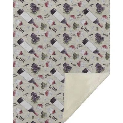 Addison Rugs Addison Machine Washable Sherpa Grapes And Wine Throw Blanket In Ivory
