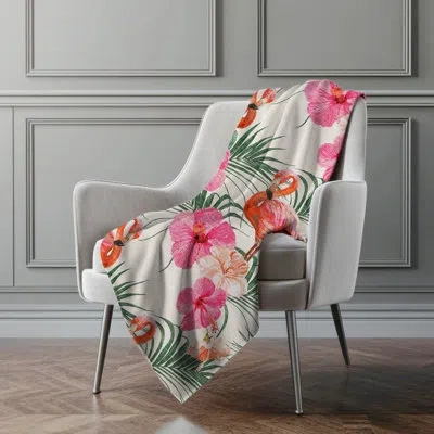 Addison Rugs Addison Machine Washable Sherpa Leaves And Flamingos Throw Blanket In Pink