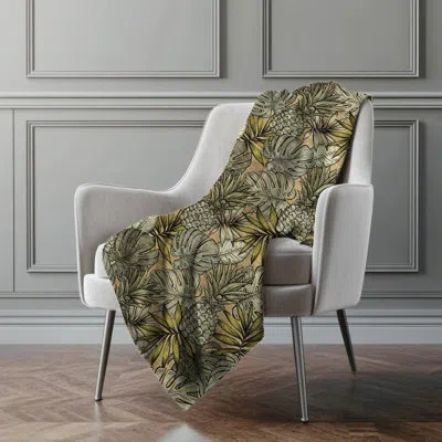 Addison Rugs Addison Machine Washable Sherpa Leaves And Pineapples Throw Blanket In Baja