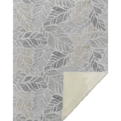 Addison Rugs Addison Machine Washable Sherpa Leaves Throw Blanket In Gray