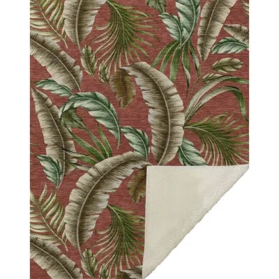 Addison Rugs Addison Machine Washable Sherpa Leaves Throw Blanket In Spice