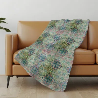 Addison Rugs Addison Machine Washable Sherpa Medallions Throw Blanket In Green