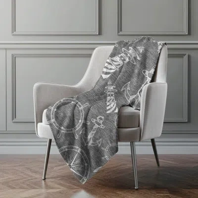 Addison Rugs Addison Machine Washable Sherpa Nautical Throw Blanket In Gray