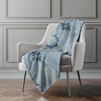 Addison Rugs Addison Machine Washable Sherpa Open Field Ornate Throw Blanket In Blue