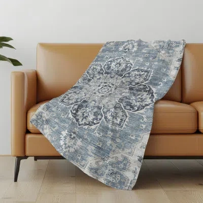 Addison Rugs Addison Machine Washable Sherpa Ornate Throw Blanket In Blue