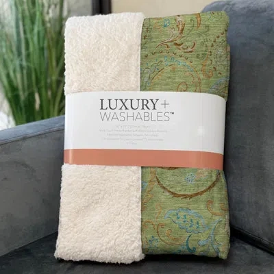 Addison Rugs Addison Machine Washable Sherpa Paisley Throw Blanket In Aloe