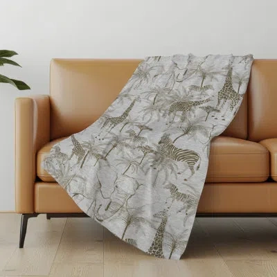 Addison Rugs Addison Machine Washable Sherpa Palms And Safari Animals Throw Blanket In Fog