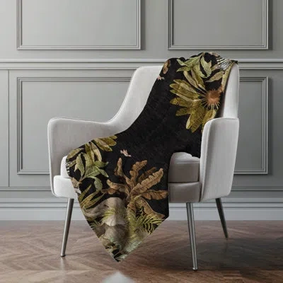 Addison Rugs Addison Machine Washable Sherpa Palms And Safari Animals Throw Blanket In Midnight