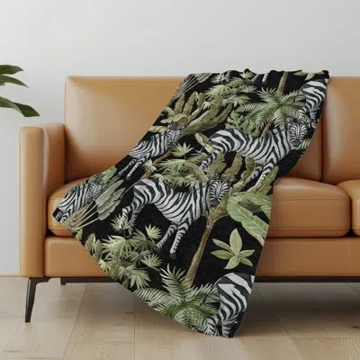 Addison Rugs Addison Machine Washable Sherpa Palms And Zebras Throw Blanket In Black