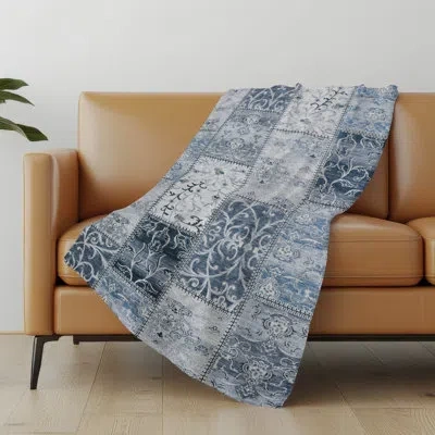 Addison Rugs Addison Machine Washable Sherpa Panel Throw Blanket In Denim