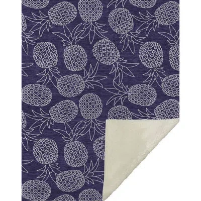 Addison Rugs Addison Machine Washable Sherpa Pineapples Throw Blanket In Blue