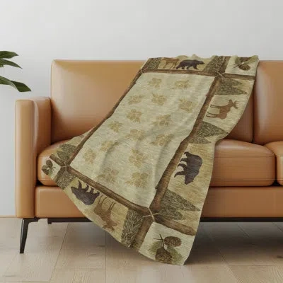Addison Rugs Addison Machine Washable Sherpa Pinecones Throw Blanket In Khaki