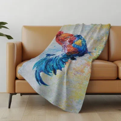 Addison Rugs Addison Machine Washable Sherpa Rooster Throw Blanket In Blue