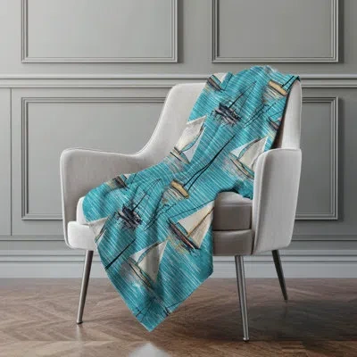 Addison Rugs Addison Machine Washable Sherpa Sailboat Throw Blanket In Teal