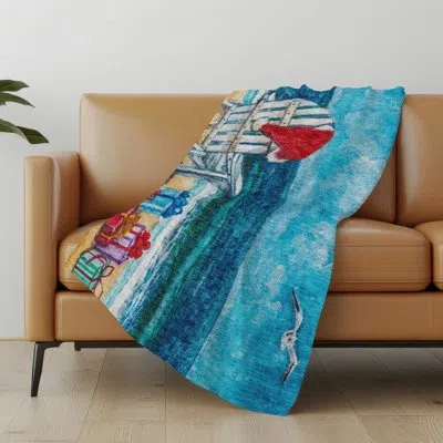 Addison Rugs Addison Machine Washable Sherpa Santa On Beach Throw Blanket In Blue