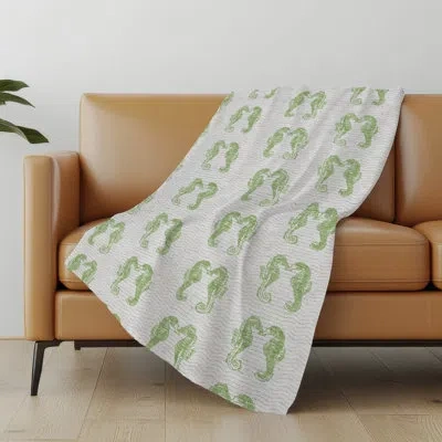 Addison Rugs Addison Machine Washable Sherpa Seahorses Throw Blanket In Green