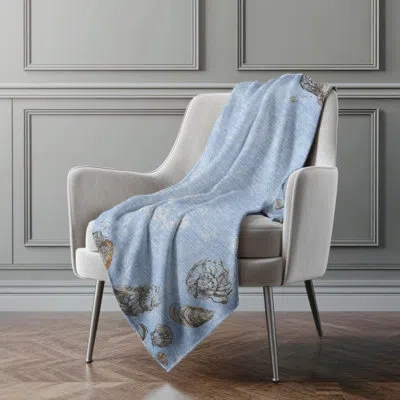Addison Rugs Addison Machine Washable Sherpa Shell Border Throw Blanket In Blue