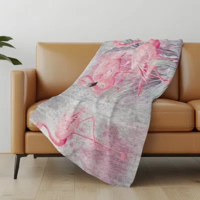 Addison Rugs Addison Machine Washable Sherpa Soft Flamingos Throw Blanket In Pink