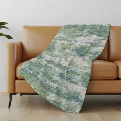 Addison Rugs Addison Machine Washable Sherpa Soft Throw Blanket In Green Abstract