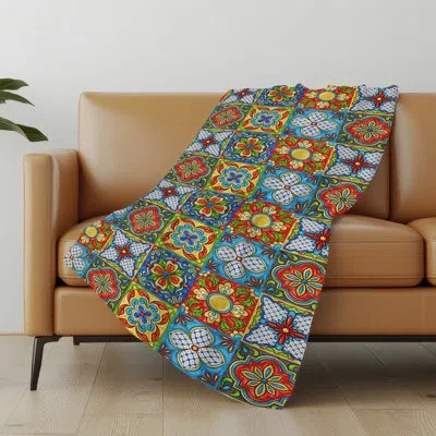 Addison Rugs Addison Machine Washable Sherpa Spanish Tiles Throw Blanket In Multi